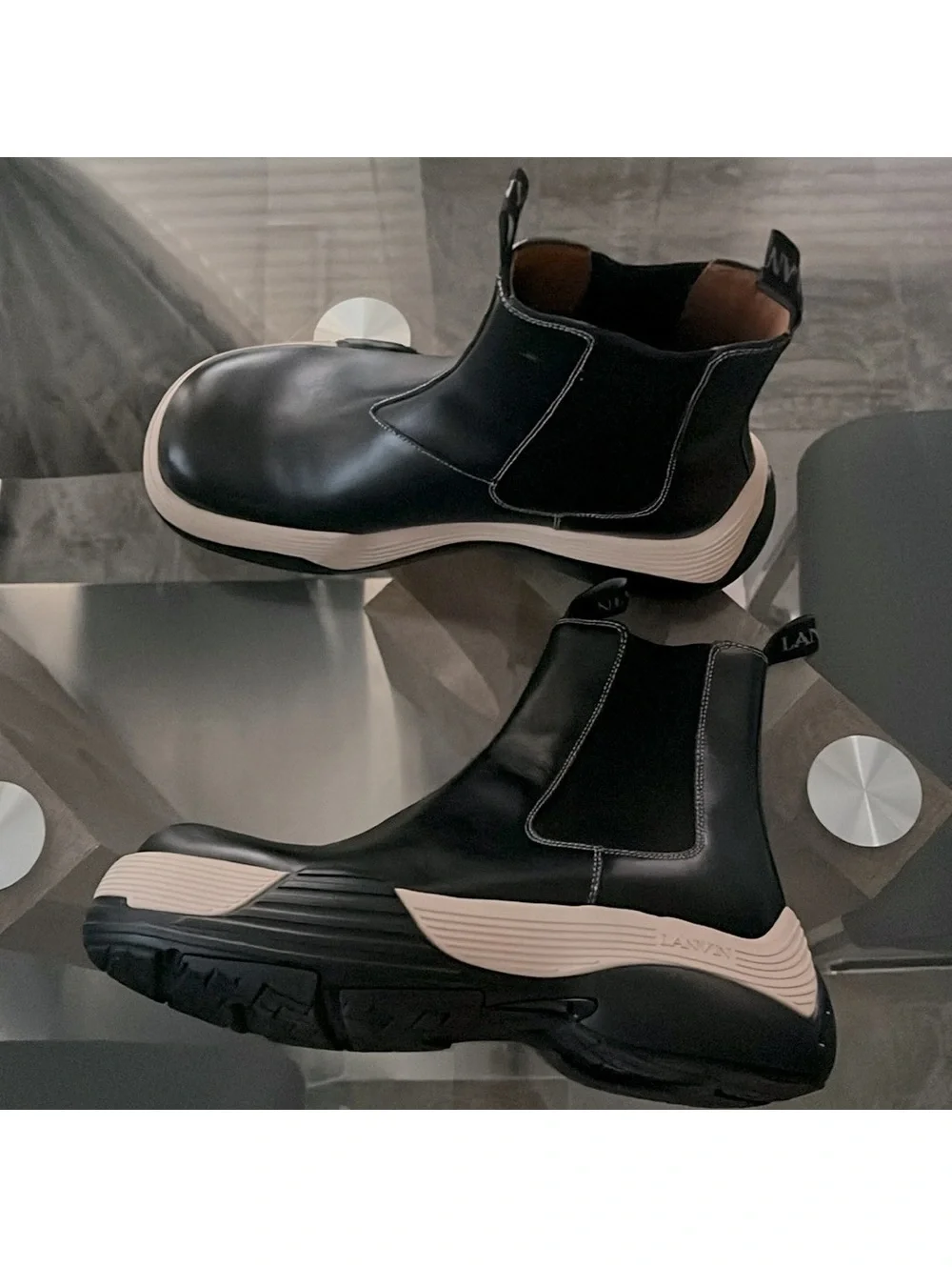 LANVIN Flash-X Bold Pull On Chelsea Boots, Black Size 44 New in Box + DustBag